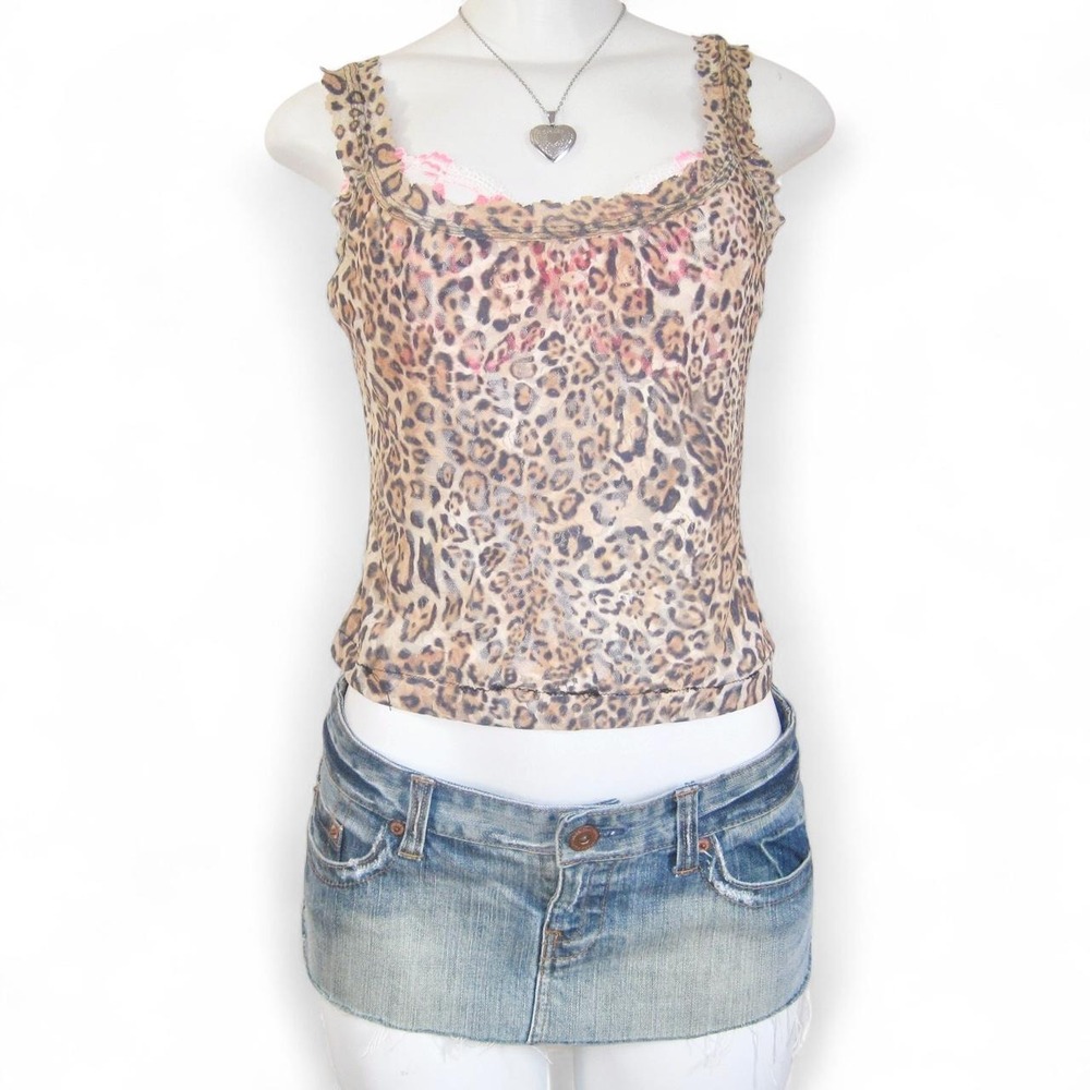 y2k leopard print lace cami tank top fitted
